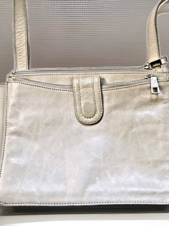 HOBO Handbags - HOBO Goldie Leather Crossbody Bag Light Gray Magnetic Closure Adjustable Strap